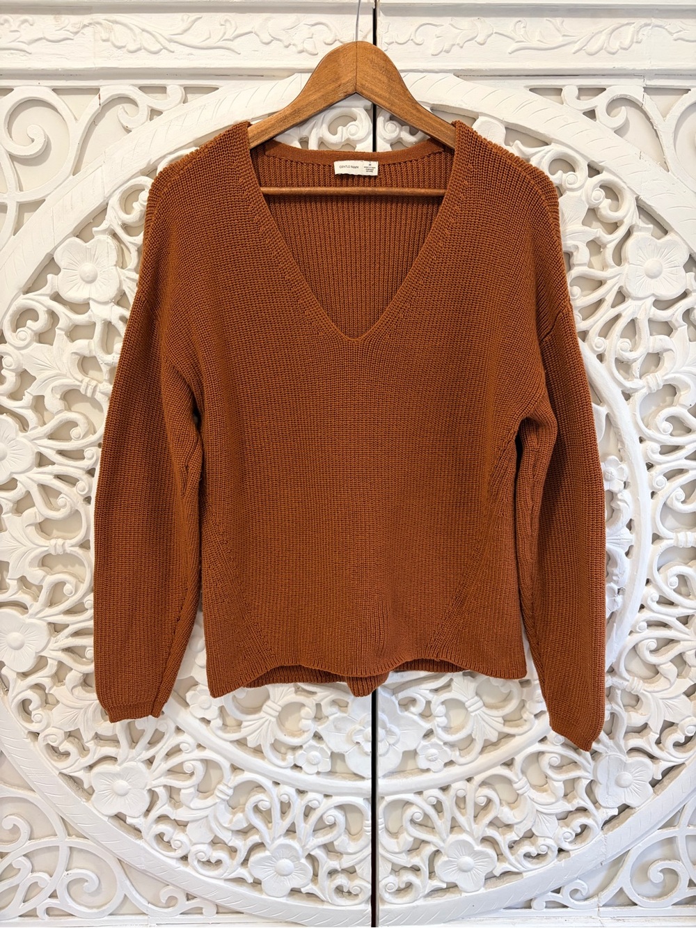 Gentle Fawn Brown V Neck Knit Sweater Medium Rust Copper Size M